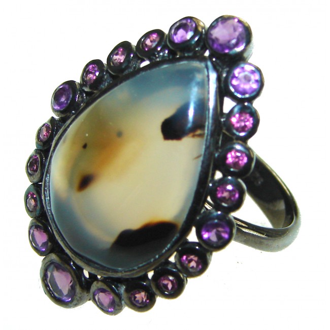 Simplicity Scentic Montana Agate black rhodium over .925 Sterling Silver Ring s. 8