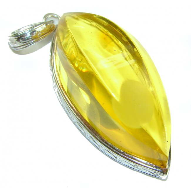 Incredible 2 7/8 inches long authentic faceted Baltic Amber .925 Sterling Silver handcrafted Massive pendant