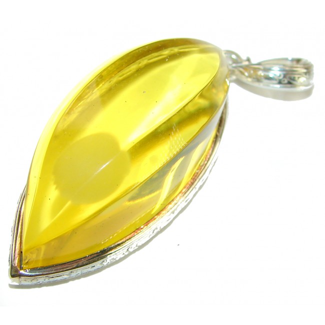 Incredible 2 7/8 inches long authentic faceted Baltic Amber .925 Sterling Silver handcrafted Massive pendant