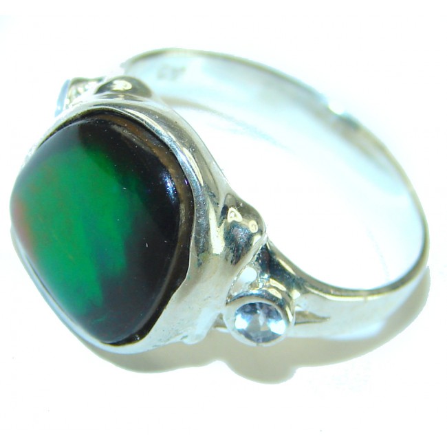 Outstanding Genuine Canadian Ammolite .925 Sterling Silver handmade ring size 8