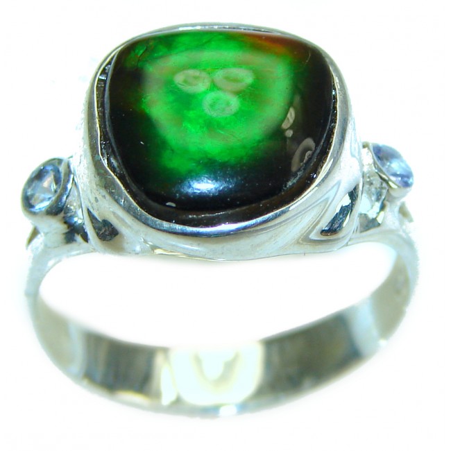 Outstanding Genuine Canadian Ammolite .925 Sterling Silver handmade ring size 8