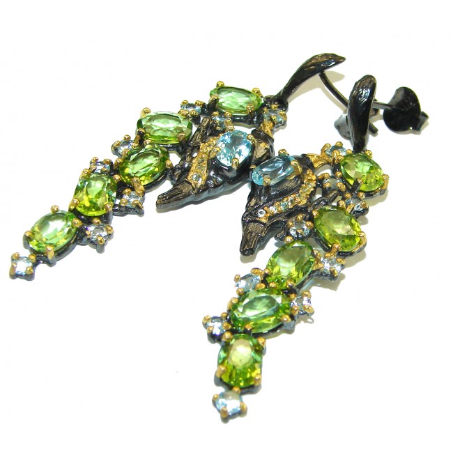 Incredible Beauty authentic Peridot black rhodium over .925 Sterling Silver handcrafted earrings