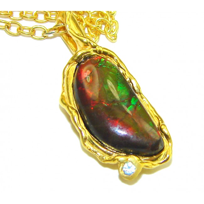 One of the kind Natural Canadian Ammolite 14 Gold over .925 Sterling Silver handmade necklace