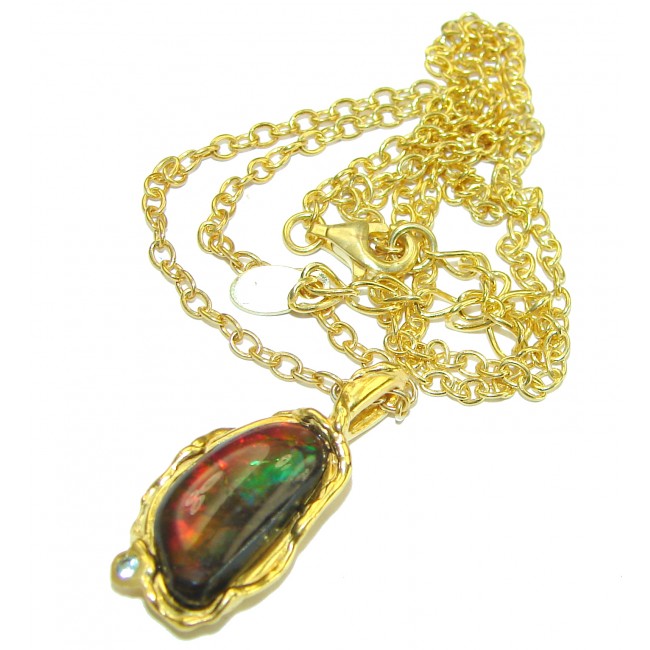 One of the kind Natural Canadian Ammolite 14 Gold over .925 Sterling Silver handmade necklace