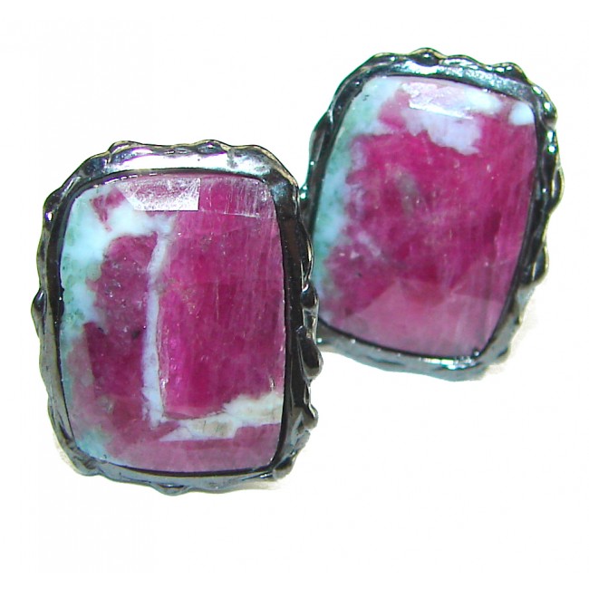 Amazing Ruby In Zoisite black rhodium over .925 Sterling Silver earrings