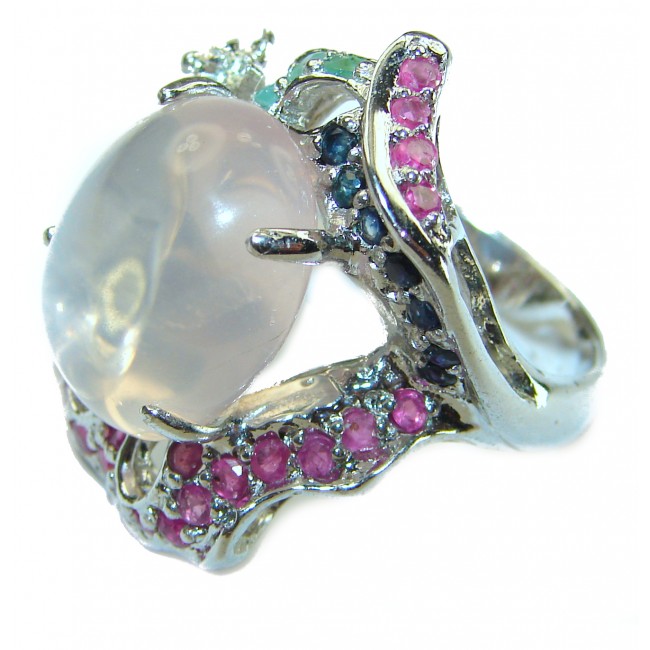 Oversized Authentic Brazilian Rose Quartz .925 Sterling Silver incredible Ring size 8 3/4