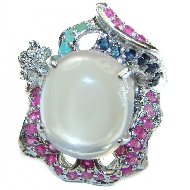 Oversized Authentic Brazilian Rose Quartz .925 Sterling Silver incredible Ring size 8 3/4