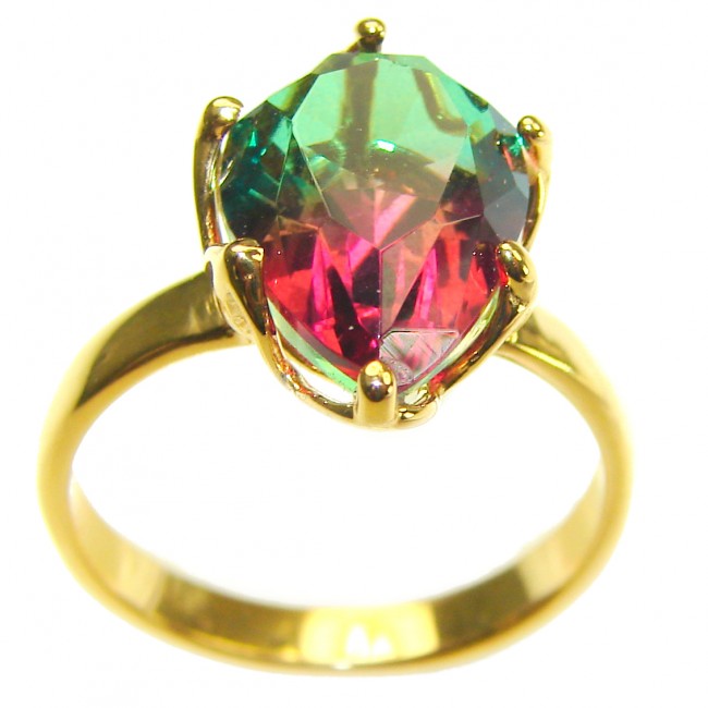 Brazilian Tourmaline 18K Gold over .925 Sterling Silver Perfectly handcrafted Ring s. 8