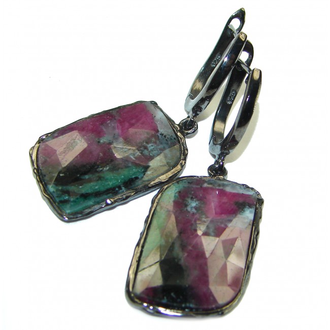 Amazing Ruby In Zoisite black rhodium over .925 Sterling Silver Large earrings