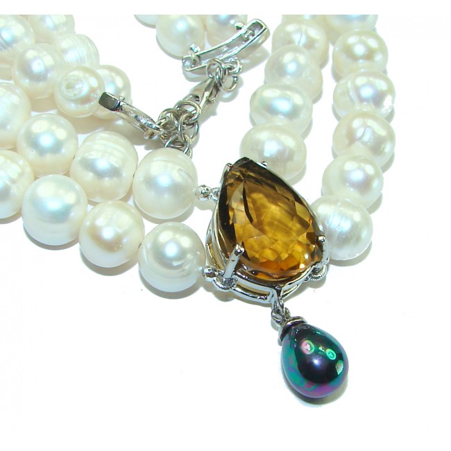 Precious Smoky Topaz genuine Mother of Pearl .925 Sterling Silver handcrafted Necklace