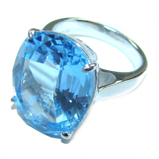 29.8 carat emerald cut Swiss Blue Topaz .925 Sterling Silver handmade Ring size 7