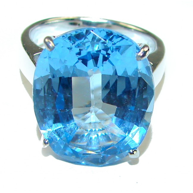 29.8 carat emerald cut Swiss Blue Topaz .925 Sterling Silver handmade Ring size 7