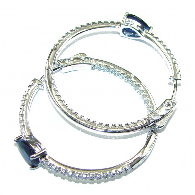 Genuine Sapphire .925 Sterling Silver handcrafted Hoop earrings