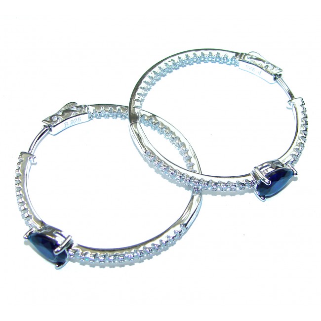 Genuine Sapphire .925 Sterling Silver handcrafted Hoop earrings