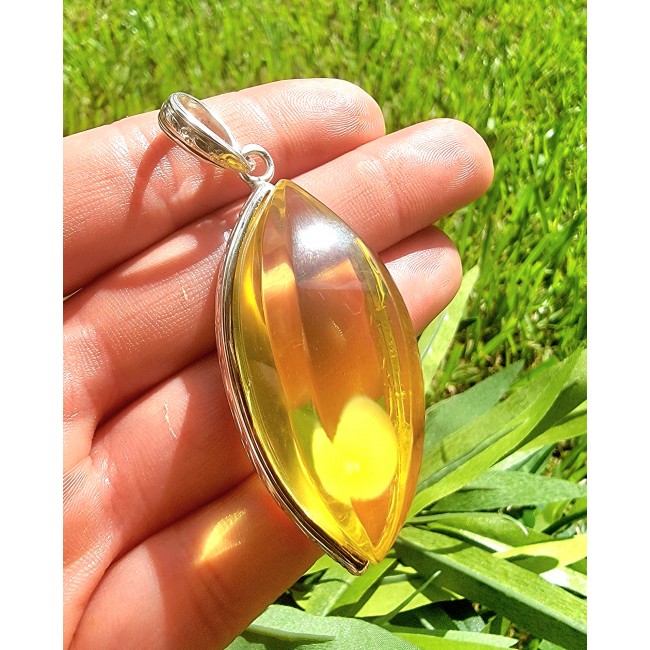 Incredible 2 7/8 inches long authentic faceted Baltic Amber .925 Sterling Silver handcrafted Massive pendant