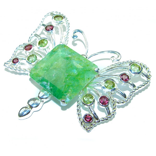 Power of Life Very Unique Green Jade Butterfly .925 Sterling Silver handcrafted pendant brooch