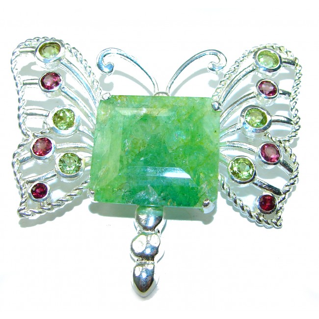 Power of Life Very Unique Green Jade Butterfly .925 Sterling Silver handcrafted pendant brooch