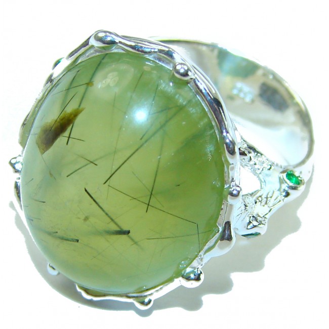 Natural Moss Prehnite .925 Sterling Silver handmade ring s. 8 1/2