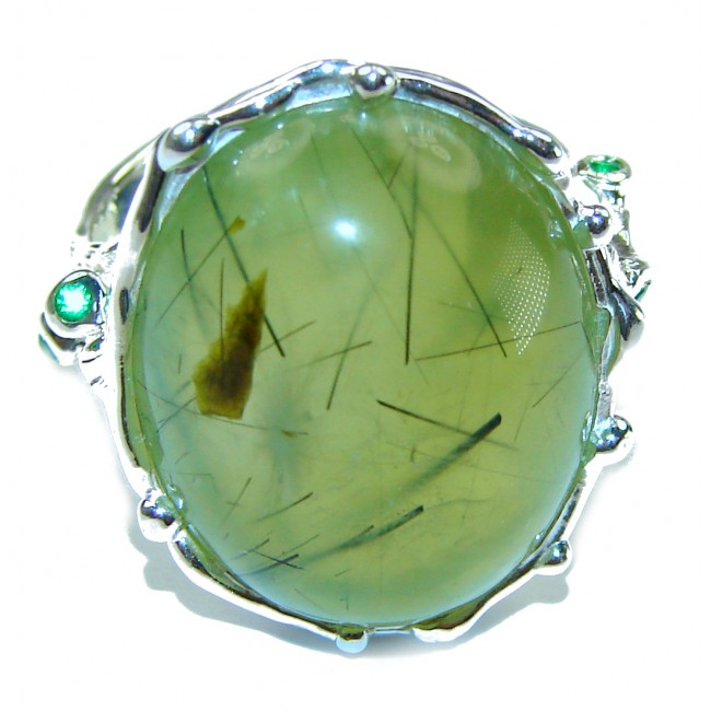 Natural Moss Prehnite .925 Sterling Silver handmade ring s. 8 1/2