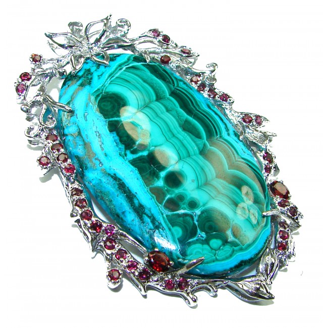 Colors of the Earth Authentic Chrysocolla .925 Sterling Silver handcrafted Large Pendant - Brooch