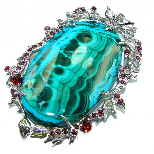 Colors of the Earth Authentic Chrysocolla .925 Sterling Silver handcrafted Large Pendant - Brooch