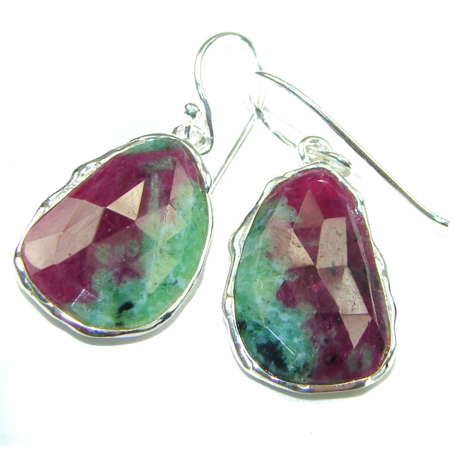 Amazing Ruby In Zoisite .925 Sterling Silver earrings