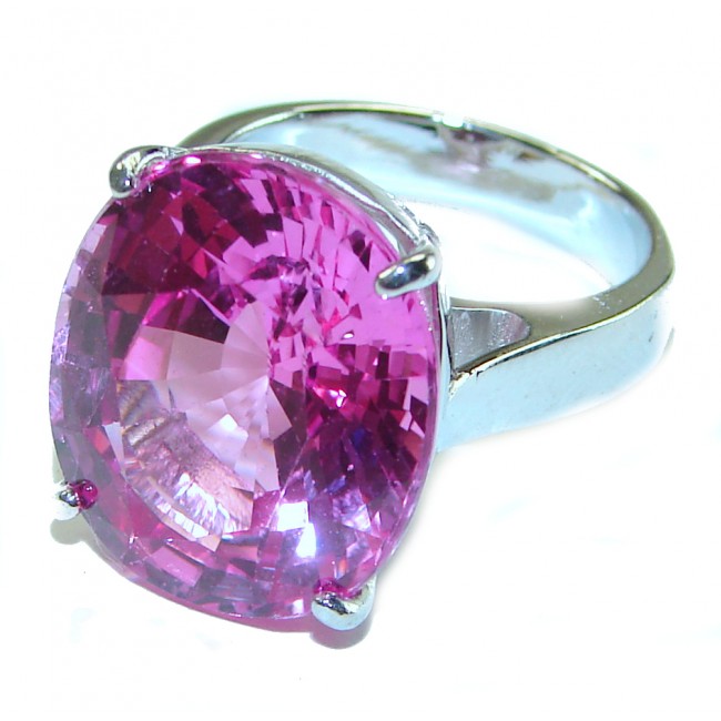 Real Beauty 22.5 carat OVAL cut Fuchsia Pink Topaz .925 Silver handcrafted Cocktail Ring s. 7