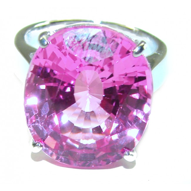 Real Beauty 22.5 carat OVAL cut Fuchsia Pink Topaz .925 Silver handcrafted Cocktail Ring s. 7