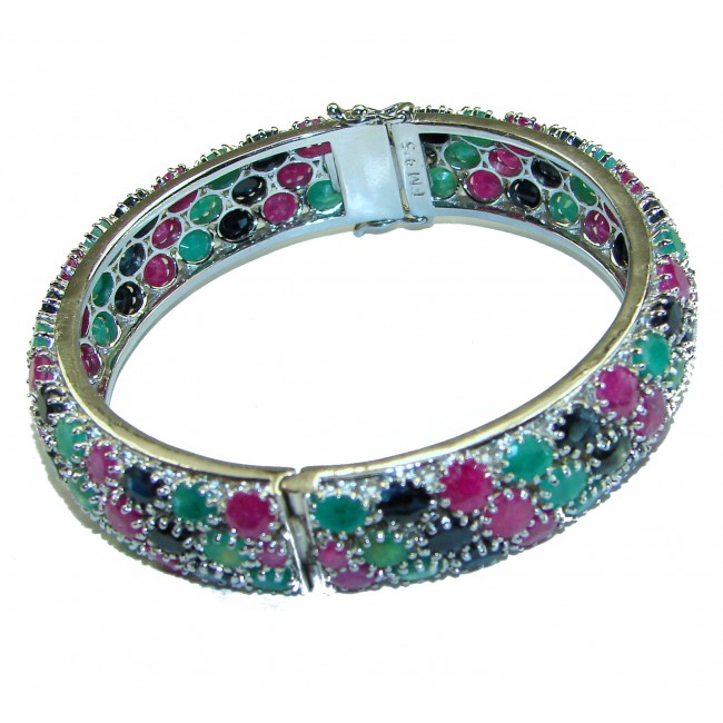 Spectacular authentic Ruby Sapphire Emerald .925 Sterling Silver handmade bangle Bracelet