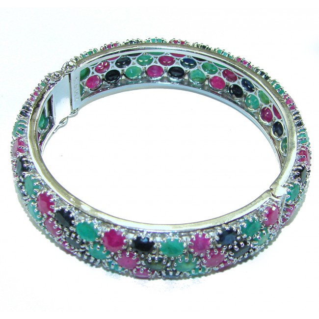 Spectacular authentic Ruby Sapphire Emerald .925 Sterling Silver handmade bangle Bracelet