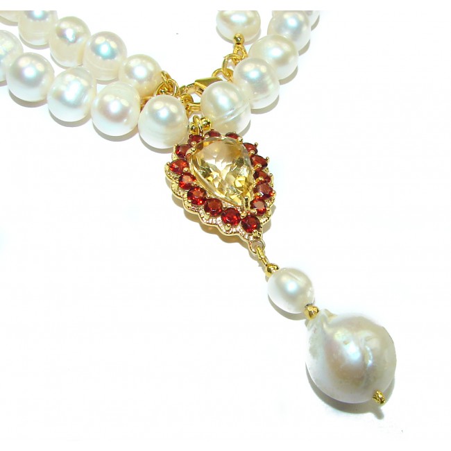 Precious 16 inches Long genuine Pearl 14K Gold over .925 Sterling Silver handcrafted Necklace