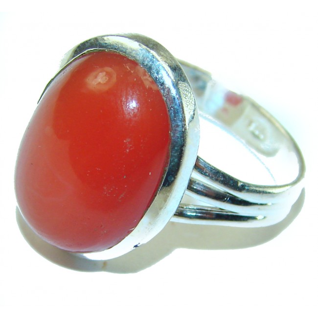 Orange Power Carnelian 2 TONES .925 Sterling Silver handmade ring s. 8