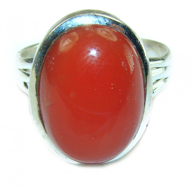 Orange Power Carnelian 2 TONES .925 Sterling Silver handmade ring s. 8