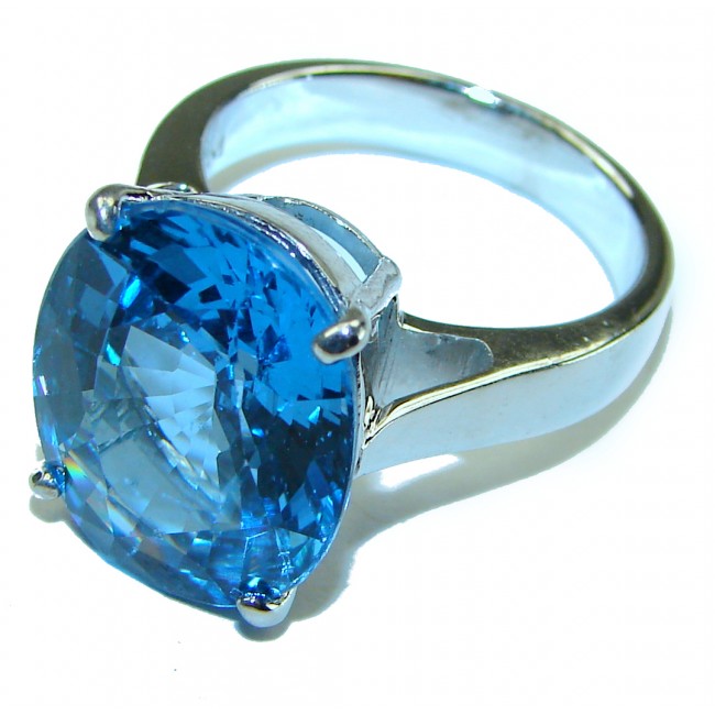 21.8 carat oval cut Blue Topaz .925 Sterling Silver handmade Ring size 7