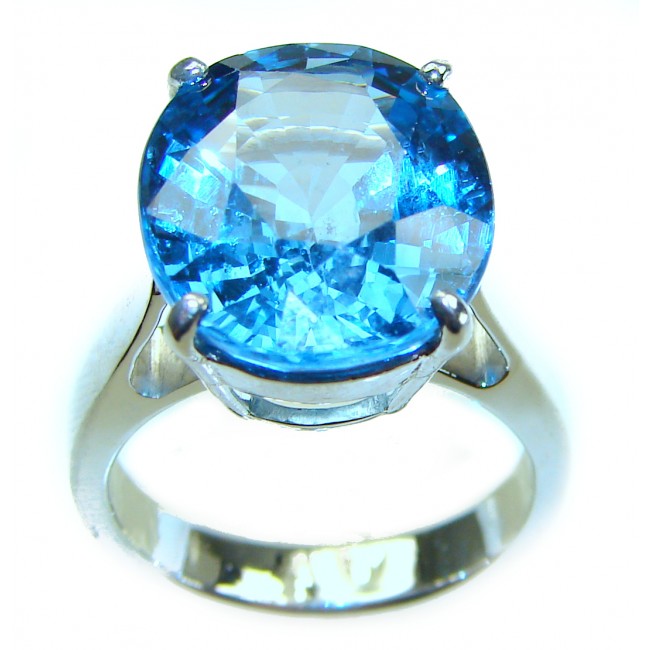 21.8 carat oval cut Blue Topaz .925 Sterling Silver handmade Ring size 7