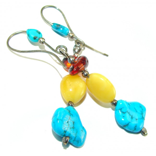 Perfect Turquoise Butterscotch Baltic Polish Amber .925 Sterling Silver earrings