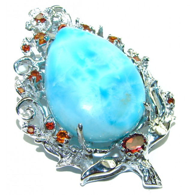 Vintage Beauty genuine Blue Larimar .925 Sterling Silver handmade Pendant and Brooch