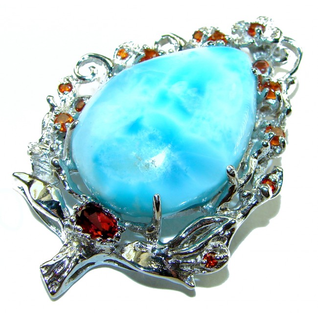 Vintage Beauty genuine Blue Larimar .925 Sterling Silver handmade Pendant and Brooch