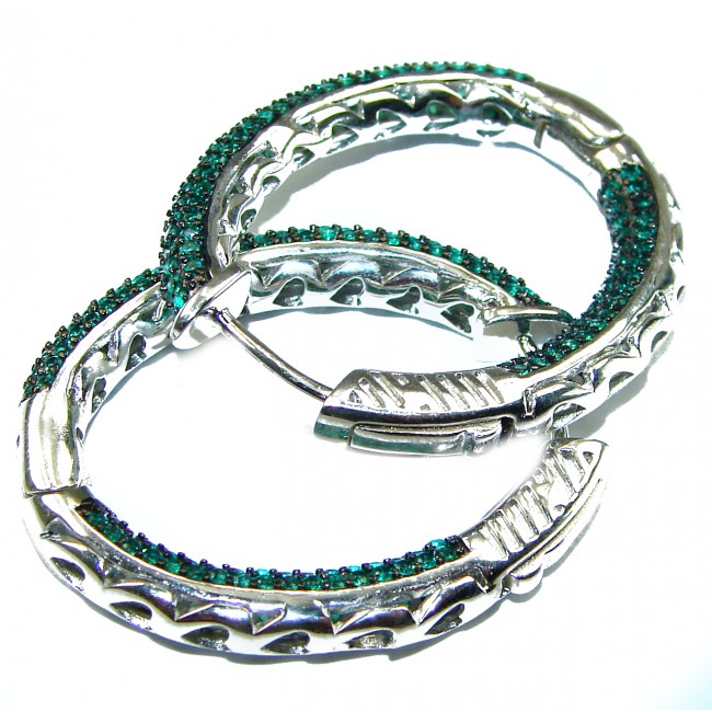 Precious genuine Emerald .925 Sterling Silver hoop earrings