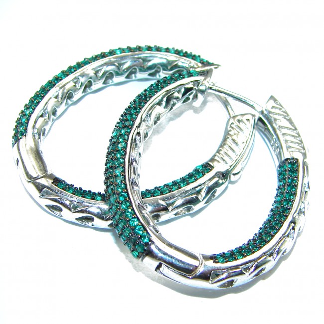 Precious genuine Emerald .925 Sterling Silver hoop earrings