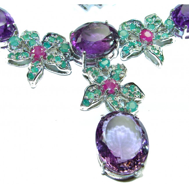 Purple Orchid authentic African Amethyst .925 Sterling Silver handcrafted LARGE Statement necklace