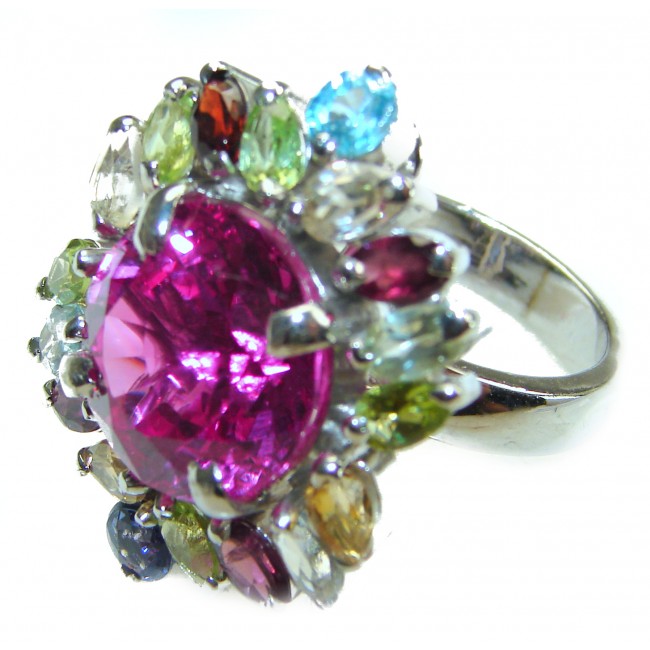 Blooming Orchid 22.5 carat OVAL cut Pink Topaz .925 Silver handcrafted Cocktail Ring s. 8