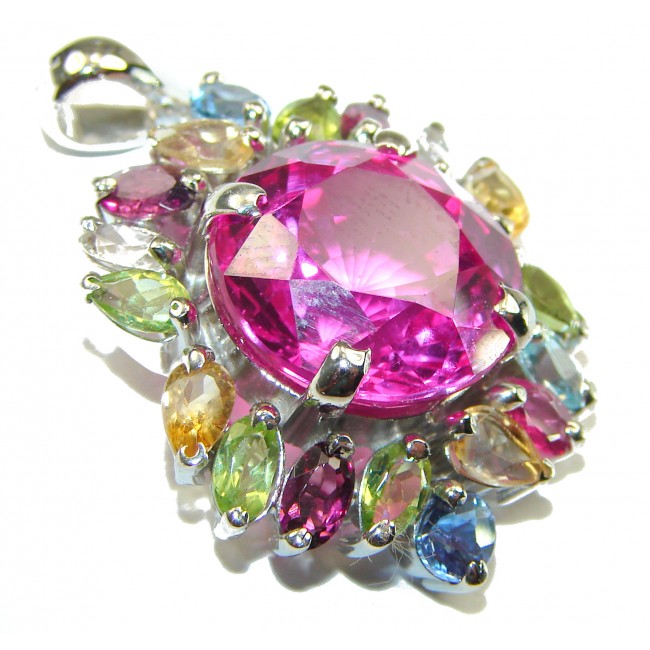 26 carat Princess Charm Fuchsia Pink Topaz .925 Sterling Silver handcrafted pendant