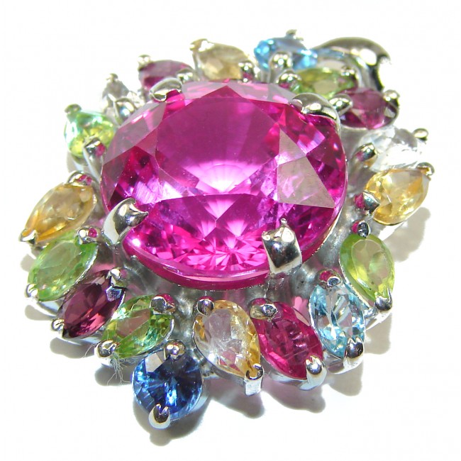 26 carat Princess Charm Fuchsia Pink Topaz .925 Sterling Silver handcrafted pendant