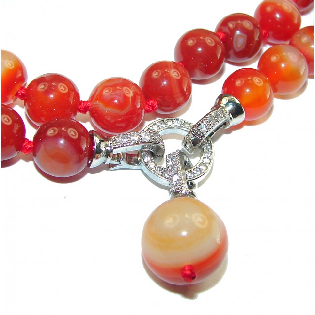 Rare Unusual Natural Carnelian Beads .925 Silver Necklace