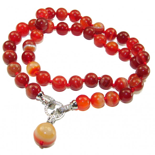 Rare Unusual Natural Carnelian Beads .925 Silver Necklace