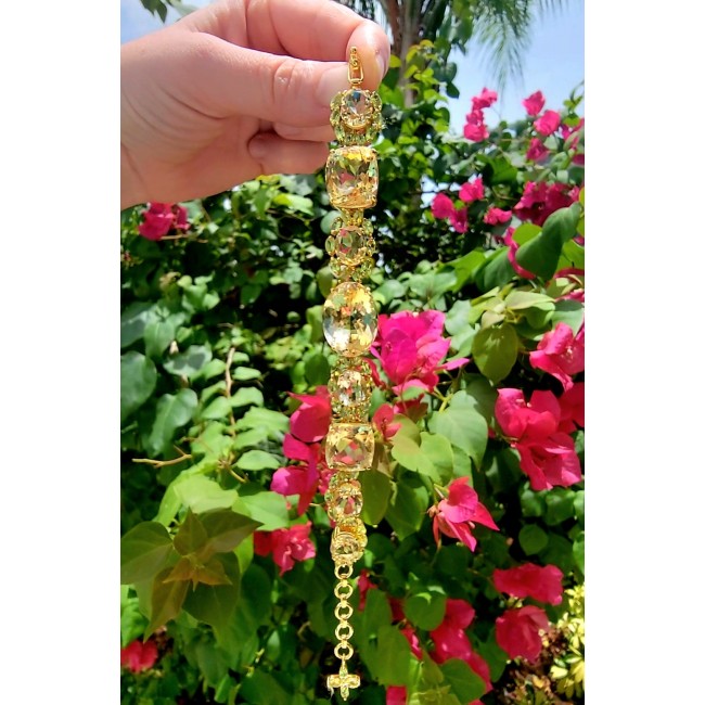 Bernadette Italy made Luxurious Lemon Quartz Tourmaline 18K Gold over .925 Sterling Silver handcrafted Bracelet