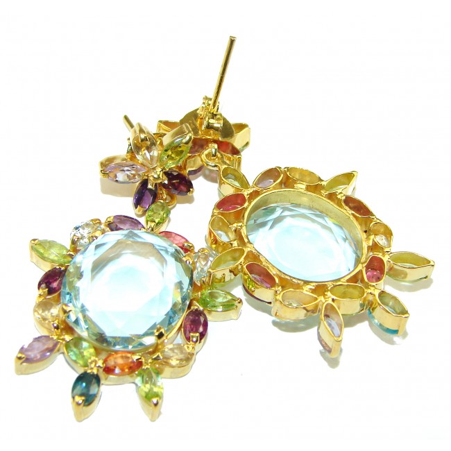 Blue Blast Style authentic Aquamarine 14K Gold over .925 Sterling Silver Handcrafted earrings