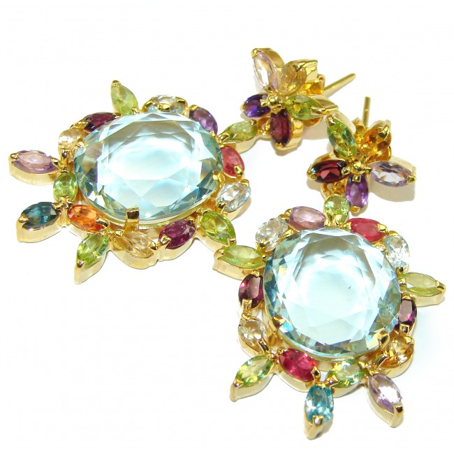 Blue Blast Style authentic Aquamarine 14K Gold over .925 Sterling Silver Handcrafted earrings