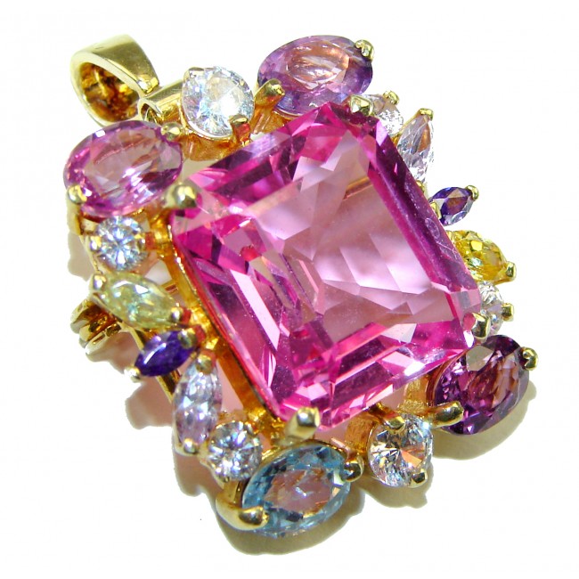 Vintage Design Pink Topaz 14K Gold over .925 Sterling Silver handcrafted Pendant & Brooch